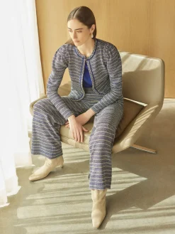Pants & Shorts|Misook Tweed Knit Straight Leg Pant StarryNightBlue/CornflowerBlue/Parchment/Black