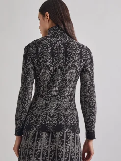 Tops & Tees|Misook Two-Tone Damask Jacquard Knit Tunic Black/Mink