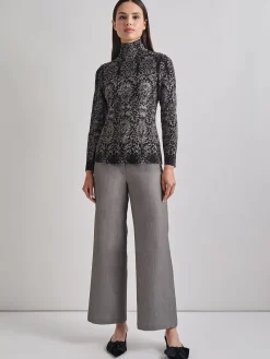 Tops & Tees|Misook Two-Tone Damask Jacquard Knit Tunic Black/Mink