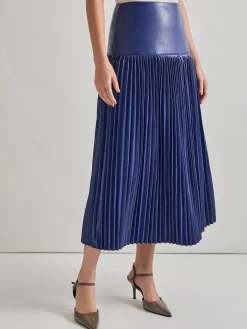 Skirts|Misook Vegan Leather Accordian Maxi Skirt StarryNightBlue