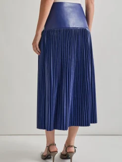 Skirts|Misook Vegan Leather Accordian Maxi Skirt StarryNightBlue