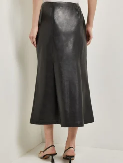 Skirts|Misook Vegan Leather Front Pleat Trumpet Skirt Black