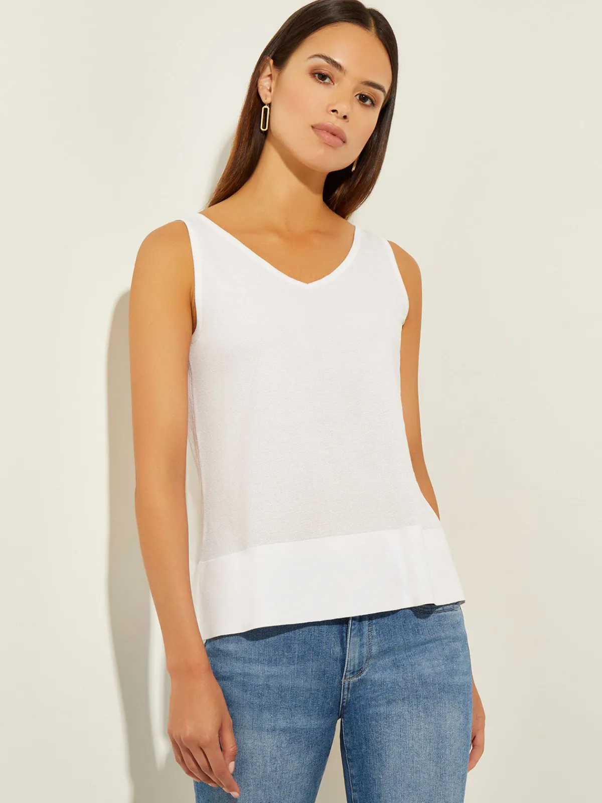Tops & Tees|Tanks|Misook V-Neck Soft Knit Tank Top White