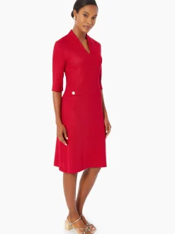 Dresses|Misook V-Neck Textured Knit Flare Dress Rouge