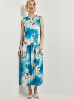 Dresses|Misook Watercolor Removable Shawl Collar Crepe Maxi Dress FrenchBlue/BasinBlue/StarAnise/Macadamia/RedSunset/NewIvory