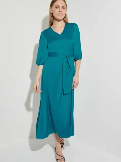 Dresses|Misook Woven Tie-Waist Balloon Sleeve Dress FrenchBlue