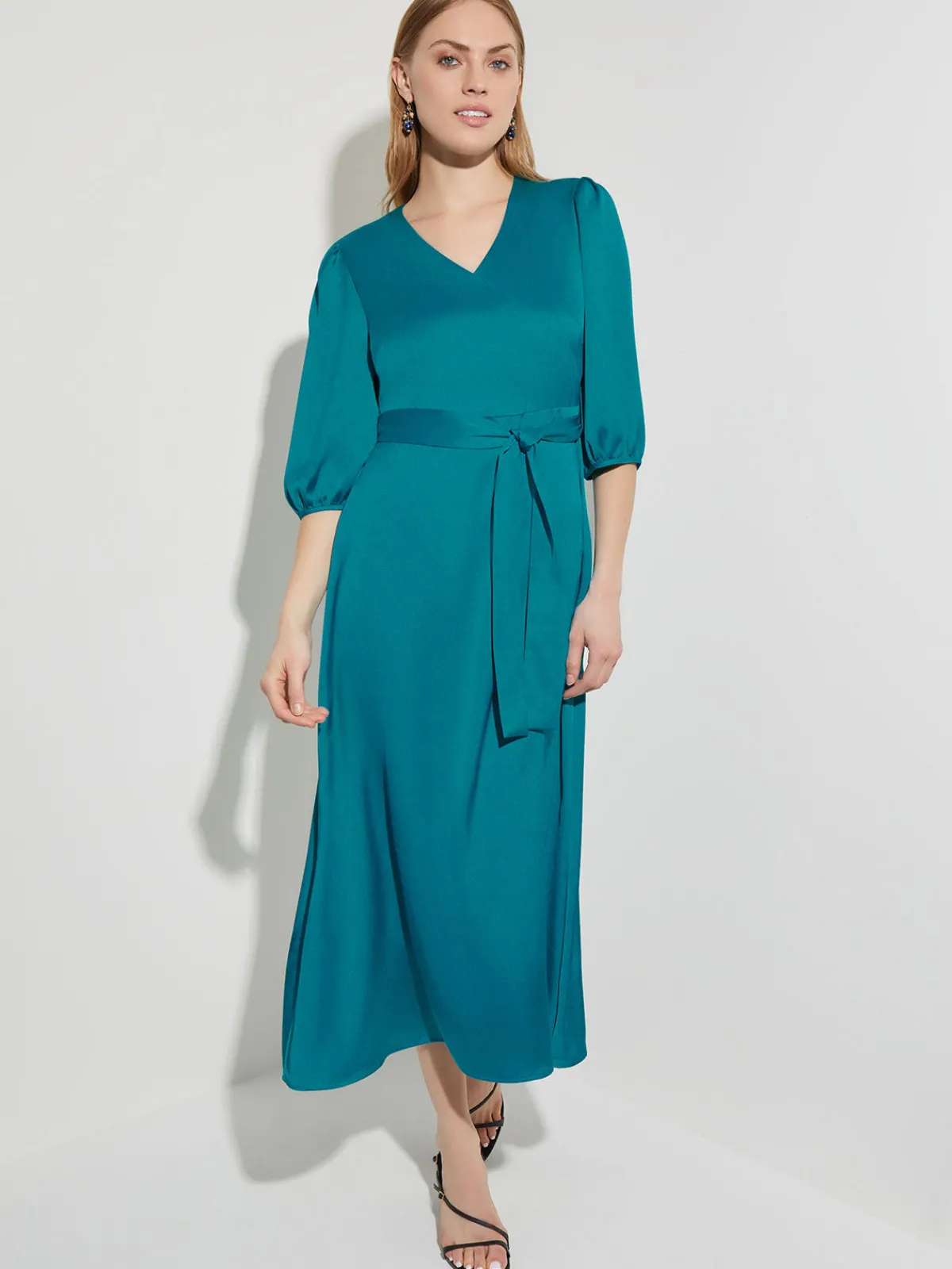 Dresses|Misook Woven Tie-Waist Balloon Sleeve Dress FrenchBlue