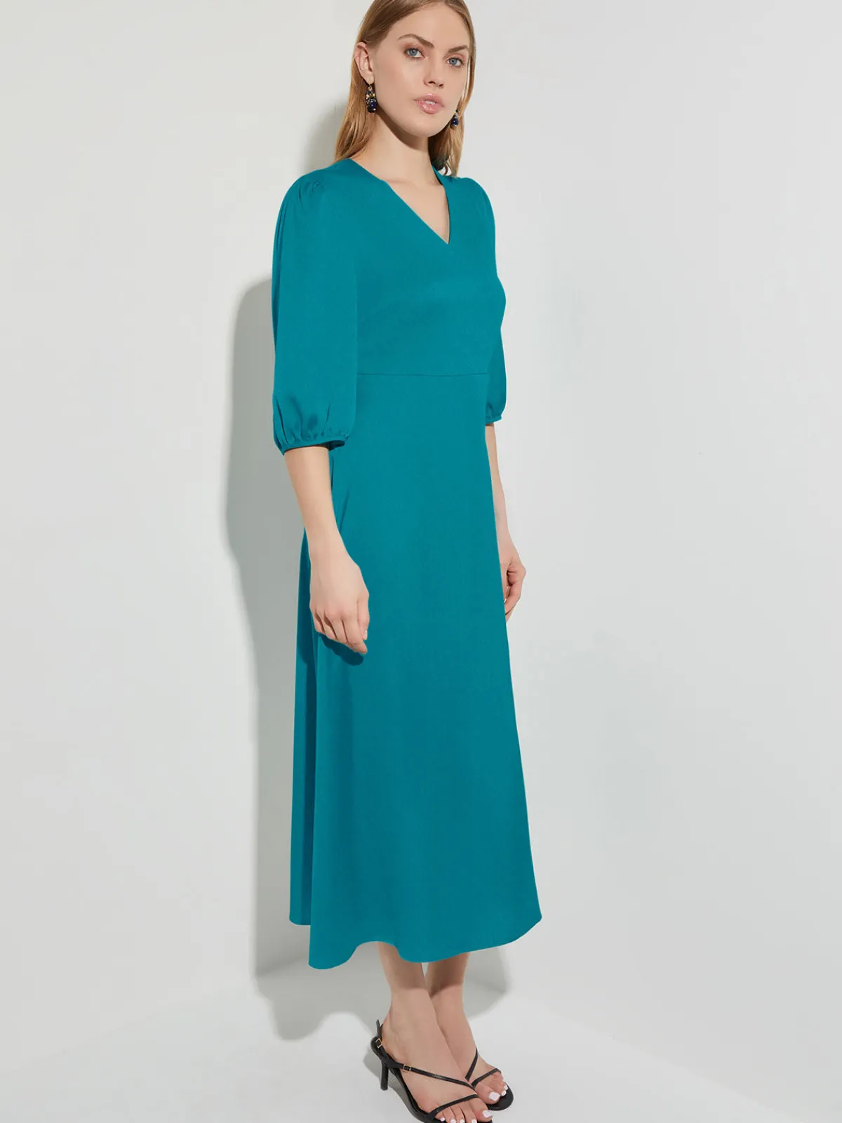 Dresses|Misook Woven Tie-Waist Balloon Sleeve Dress FrenchBlue