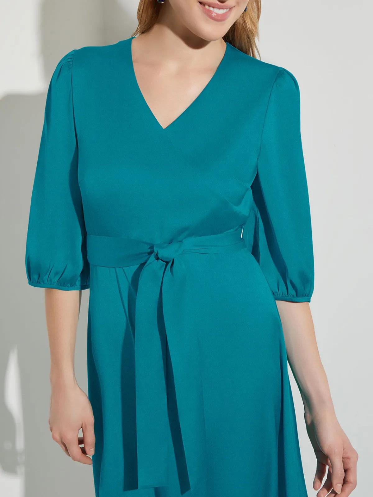 Dresses|Misook Woven Tie-Waist Balloon Sleeve Dress FrenchBlue